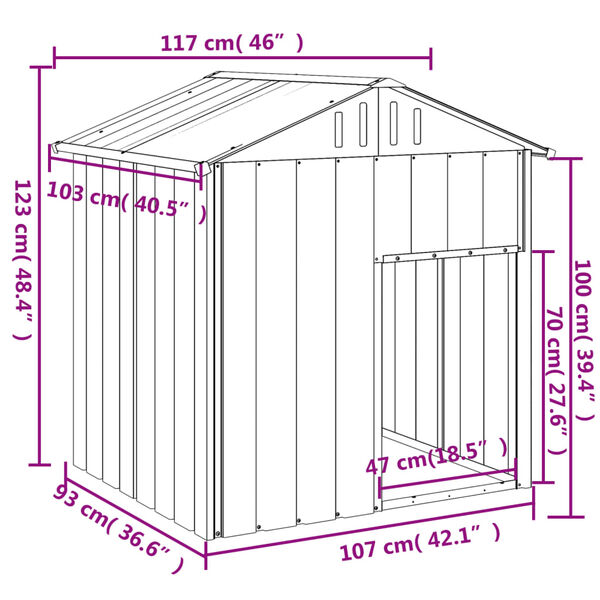 vidaXL Σπιτάκι Σκύλου με Οροφή Ανθρακί 117x103x123 εκ. Γαλβαν. Χάλυβας