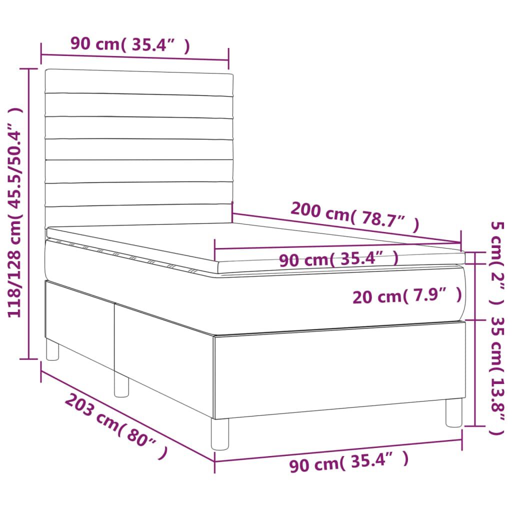 vidaXL Κρεβάτι Boxspring με Στρώμα & LED Taupe 90x200 εκ. Υφασμάτινο