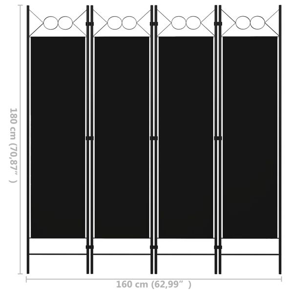 vidaXL Διαχωριστικό Δωματίου με 4 Πάνελ Μαύρο 160 x 180 εκ.