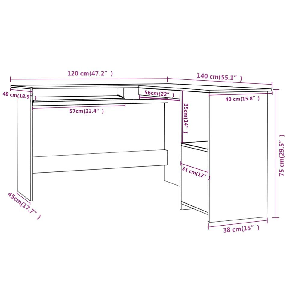 vidaXL Γραφείο Γωνιακό Γυαλιστερό Μαύρο 120 x 140 x 75 εκ. Μοριοσανίδα