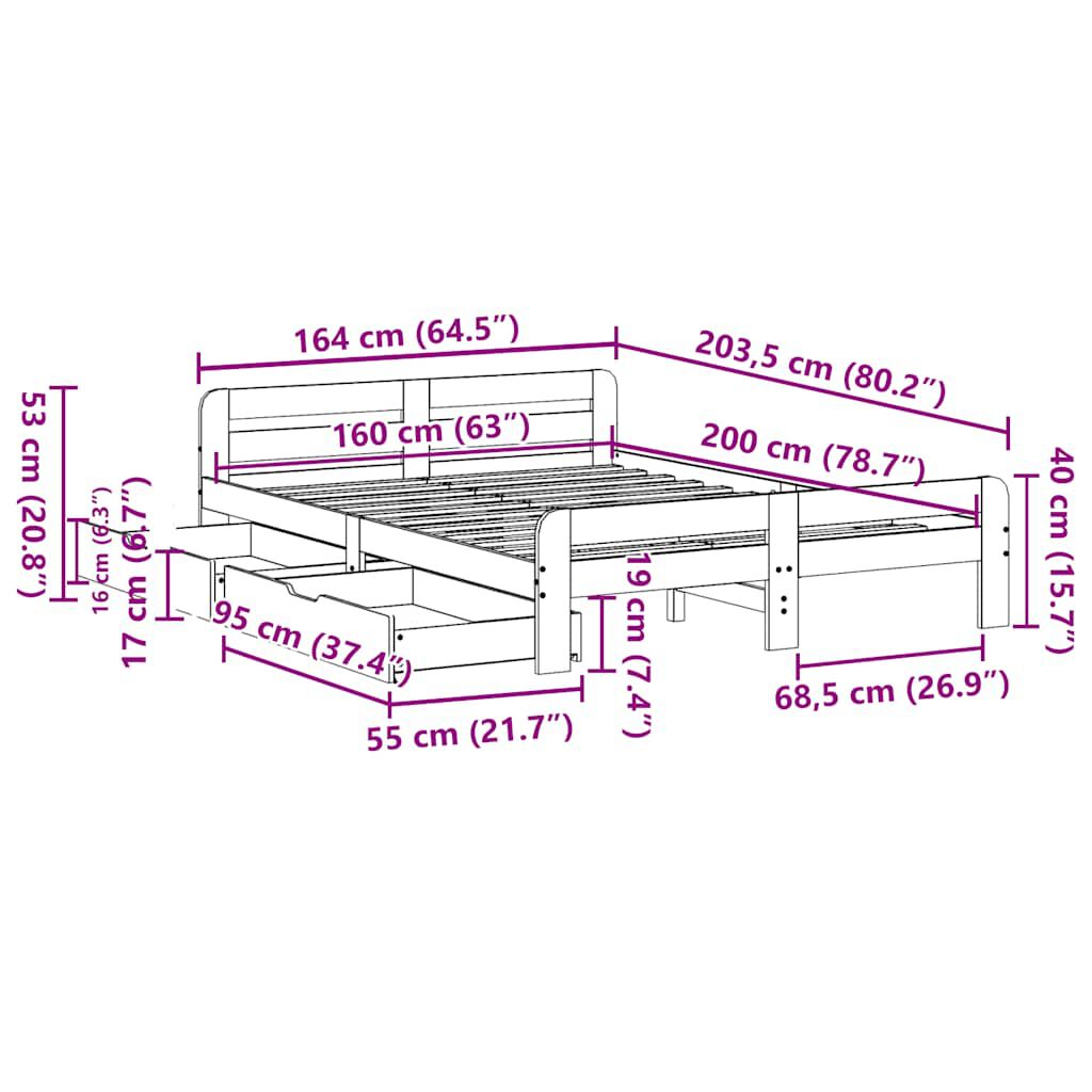 vidaXL Σκελετός Κρεβ. Χωρίς Στρώμα Λευκό 160x200 εκ Μασίφ Πεύκο