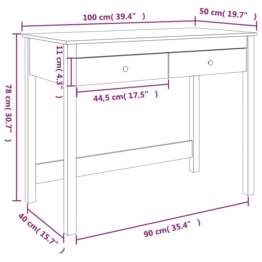 vidaXL Γραφείο με Συρτάρια Καφέ Μελί 100x50x78 εκ. Μασίφ Ξύλο Πεύκου