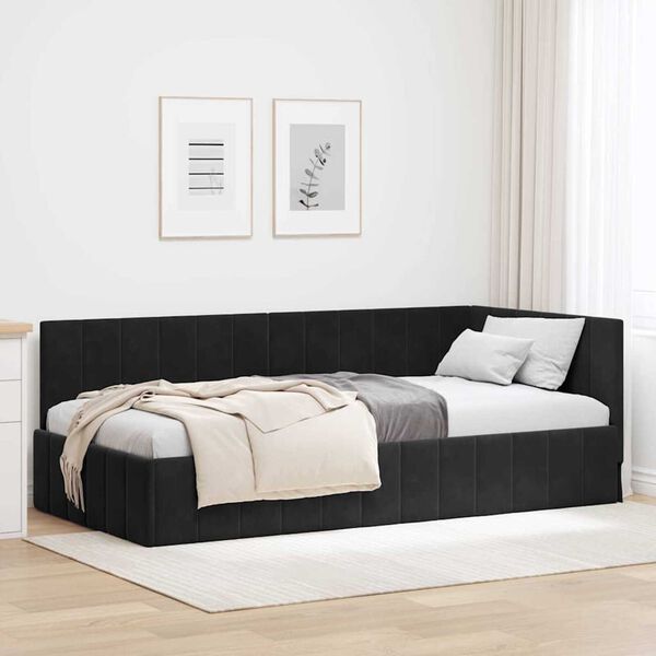 vidaXL Κρεβάτι Γωνίας με κεφαλάρι Μαύρο 90 x 200 cm Βελούδο