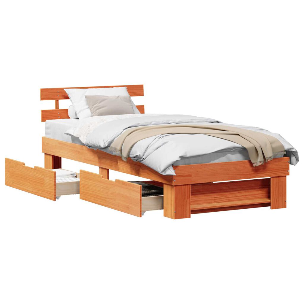 vidaXL Σκελετός Κρεβατιού Καφέ κεριού 90 x 190 cm Συμπαγές ξύλο πεύκου