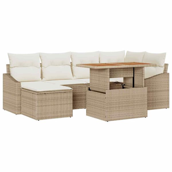 vidaXL Σετ Καναπέ Κήπου με αποθήκευση 7 pcs Μπεζ Πολυ ράταν
