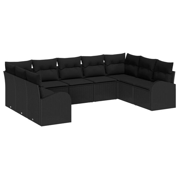 vidaXL Σετ Καναπέ Κήπου με μαξιλάρι 9 pcs Μαύρο Πολυ ράταν