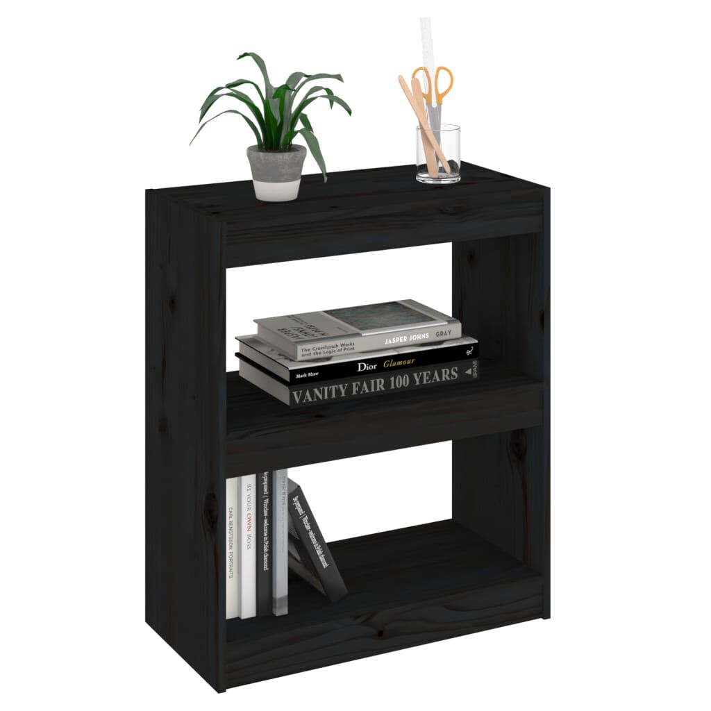 vidaXL Βιβλιοθήκη/Διαχωρ. Χώρου Μαύρο 60x30x71,5 εκ. Μασίφ Ξύλο Πεύκου