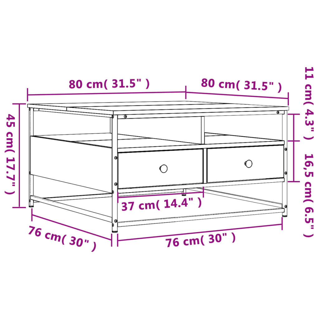 vidaXL Τραπεζάκι Σαλονιού Sonoma Δρυς 80 x 80 x 45 εκ. Επεξεργ. Ξύλο