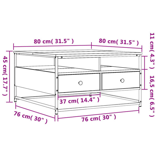 vidaXL Τραπεζάκι Σαλονιού Sonoma Δρυς 80 x 80 x 45 εκ. Επεξεργ. Ξύλο