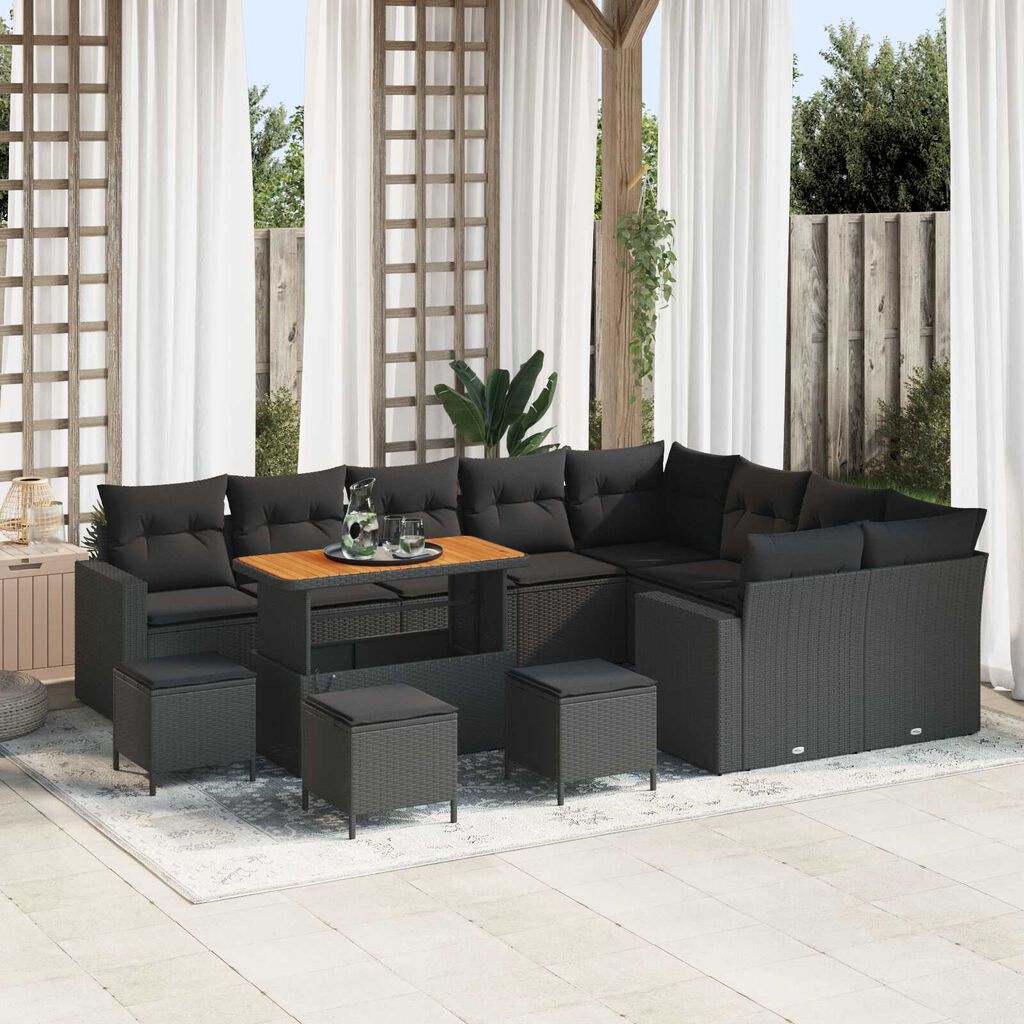 vidaXL Σετ Καναπέ Κήπου 13 pcs Μαύρο συνθετικό ρατάν