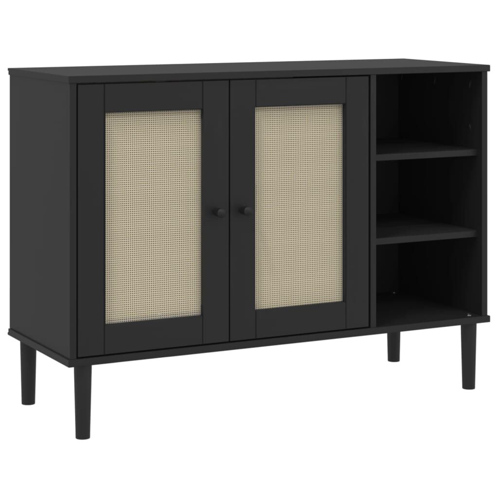 vidaXL Μπουφές SENJA Μαύρο / Ρατάν 112 x 40 x 80 εκ. Μασίφ Ξύλο Πεύκου