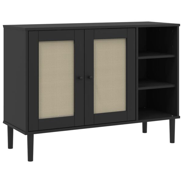 vidaXL Μπουφές SENJA Μαύρο / Ρατάν 112 x 40 x 80 εκ. Μασίφ Ξύλο Πεύκου