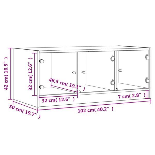 vidaXL Τραπεζάκι Σαλονιού Sonoma Δρυς 102x50x42 εκ. με Γυάλινες Πόρτες