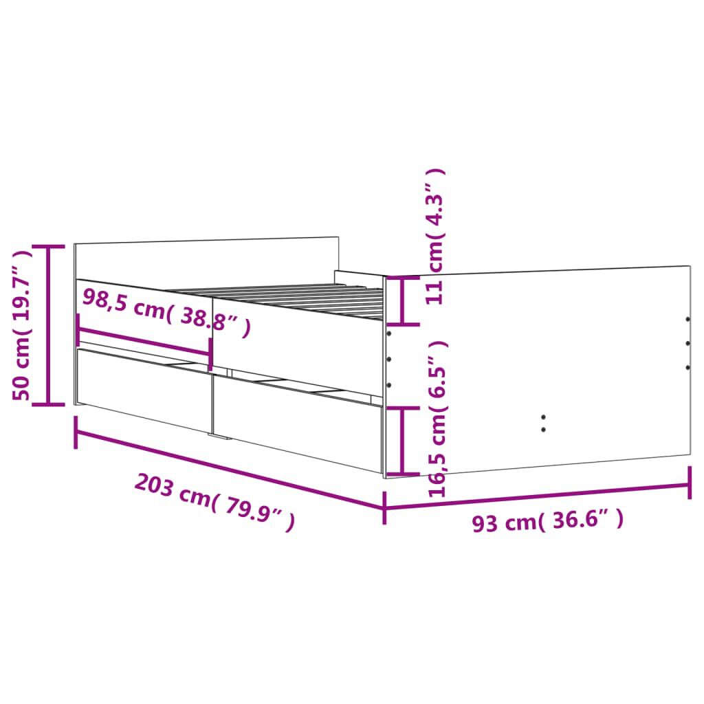 vidaXL Πλαίσιο Κρεβατιού με Συρτάρια Sonoma δρυς 90x200 εκ.