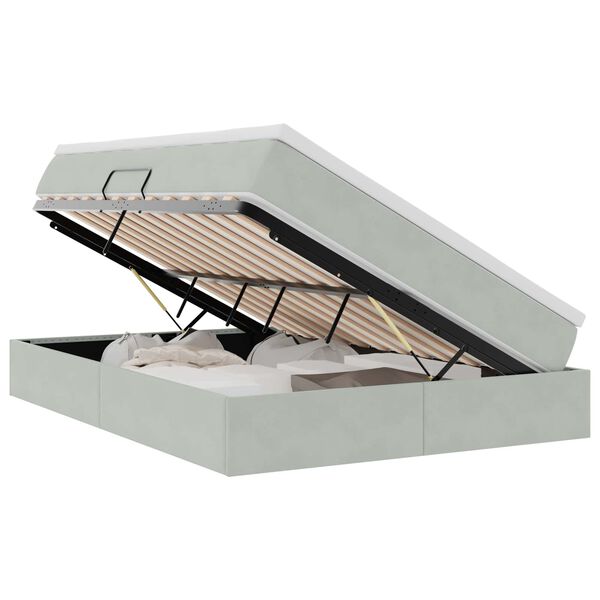 vidaXL Κρεβάτι με αποθηκευτικό χώρο και στρώμα με στρώμα Ανοιχτό γκρι