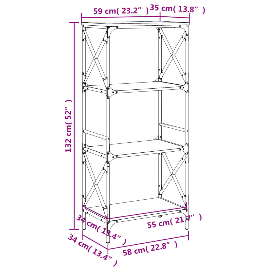 vidaXL Βιβλιοθήκη 4 Επιπέδων Καφέ Δρυς 59 x 35 x 132 εκ. Επεξεργ. Ξύλο
