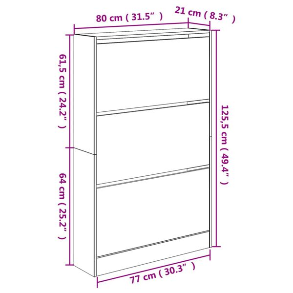 vidaXL Παπουτσοθήκη Λευκή 80x21x125,5 εκ. από Επεξεργασμένο Ξύλο