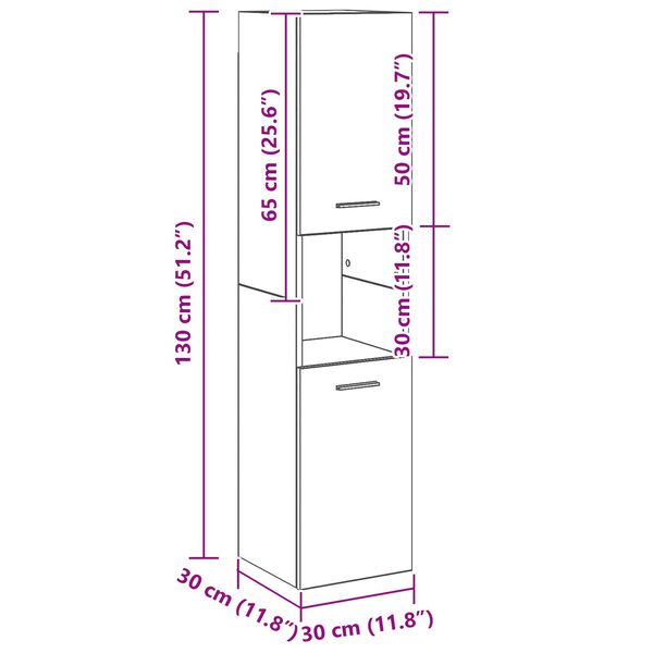 vidaXL Ντουλάπι Τοίχου Μπάνιου Μαύρο Δρυς 30x30x130 εκ από Ξύλο