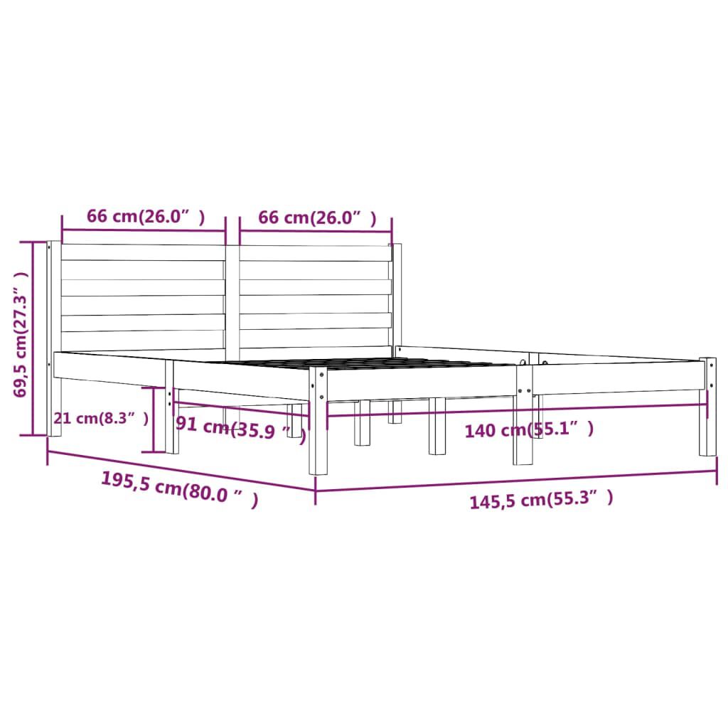 vidaXL Πλαίσιο Κρεβατιού 140 x 190 εκ. από Μασίφ Ξύλο Πεύκου