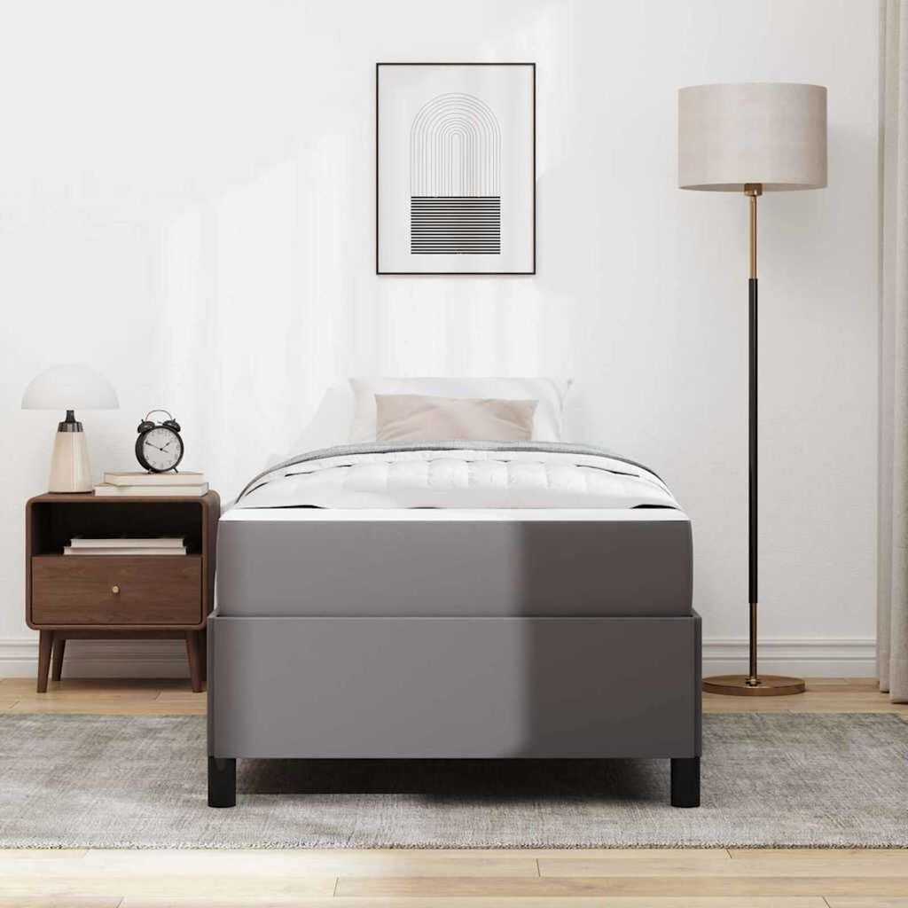 vidaXL Σκελετός κρεβατιού με στρώμα Γκρι 90 x 190 cm Τεχνητό δέρμα