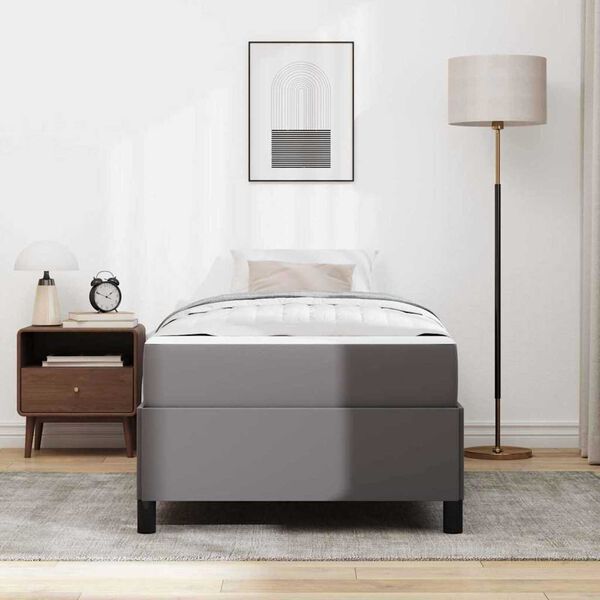 vidaXL Σκελετός κρεβατιού με στρώμα Γκρι 90 x 190 cm Τεχνητό δέρμα