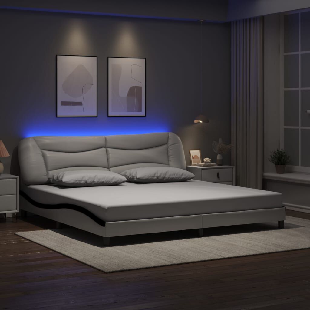 vidaXL Πλαίσιο Κρεβατιού με LED Λευκό/Μαύρο 200x200εκ. Συνθετικό Δέρμα