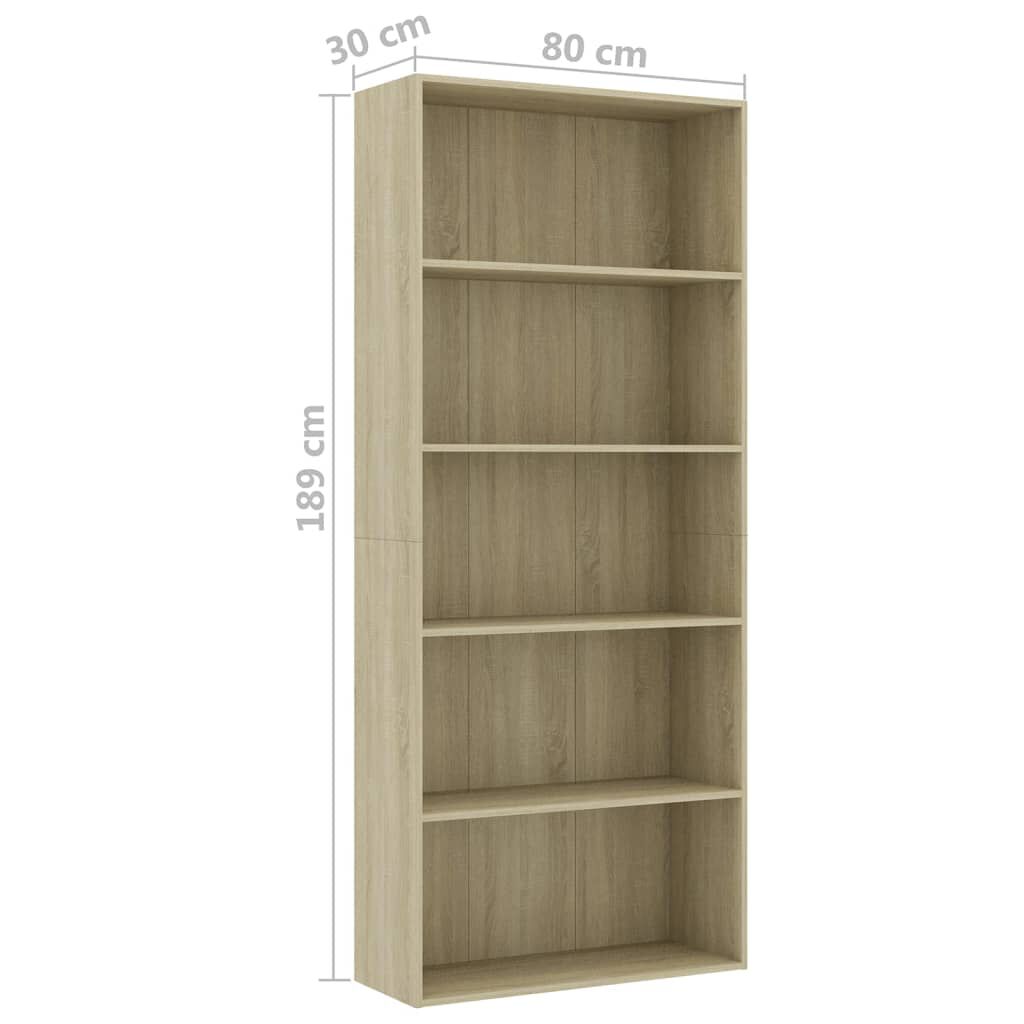 vidaXL Βιβλιοθήκη με 5 Ράφια Sonoma Δρυς 80 x 30 x 189 εκ. Επεξ. Ξύλο