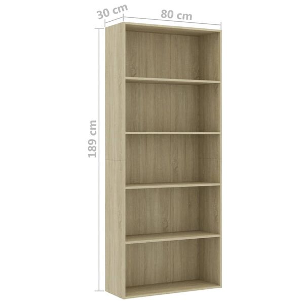 vidaXL Βιβλιοθήκη με 5 Ράφια Sonoma Δρυς 80 x 30 x 189 εκ. Επεξ. Ξύλο