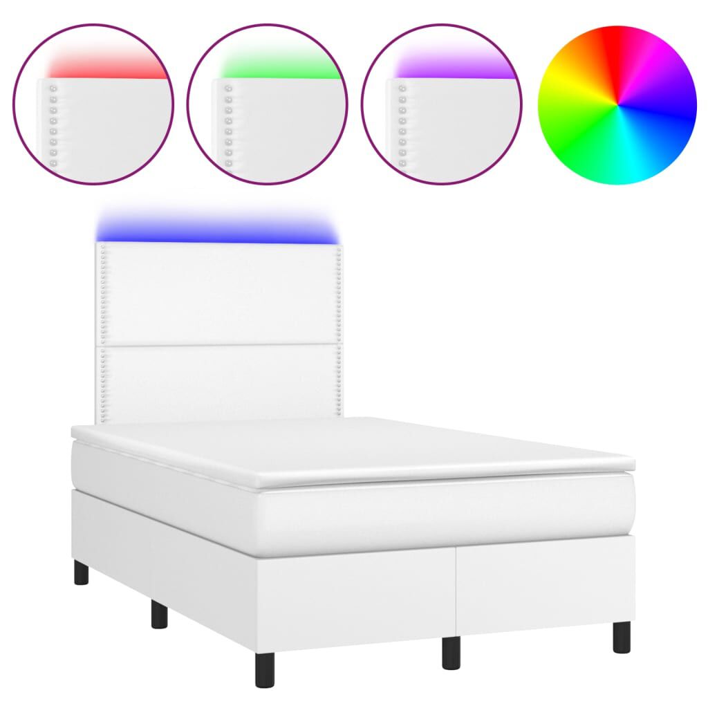 vidaXL Κρεβάτι Boxspring με Στρώμα & LED Λευκό 120x200 εκ. Συνθ. Δέρμα
