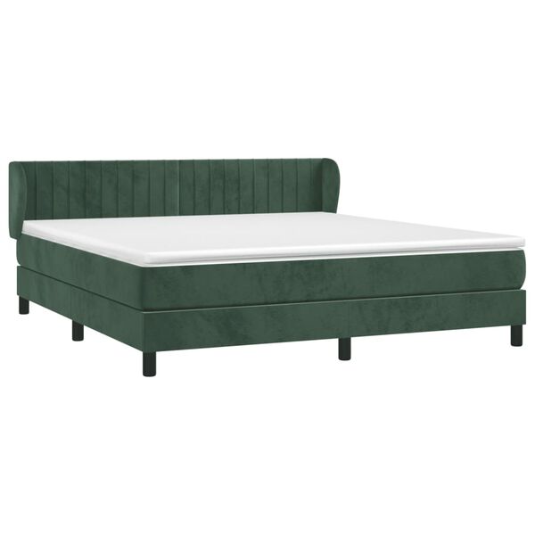 vidaXL Κρεβάτι Boxspring με Στρώμα Σκούρο Πράσινο 160x200εκ. Βελούδινο