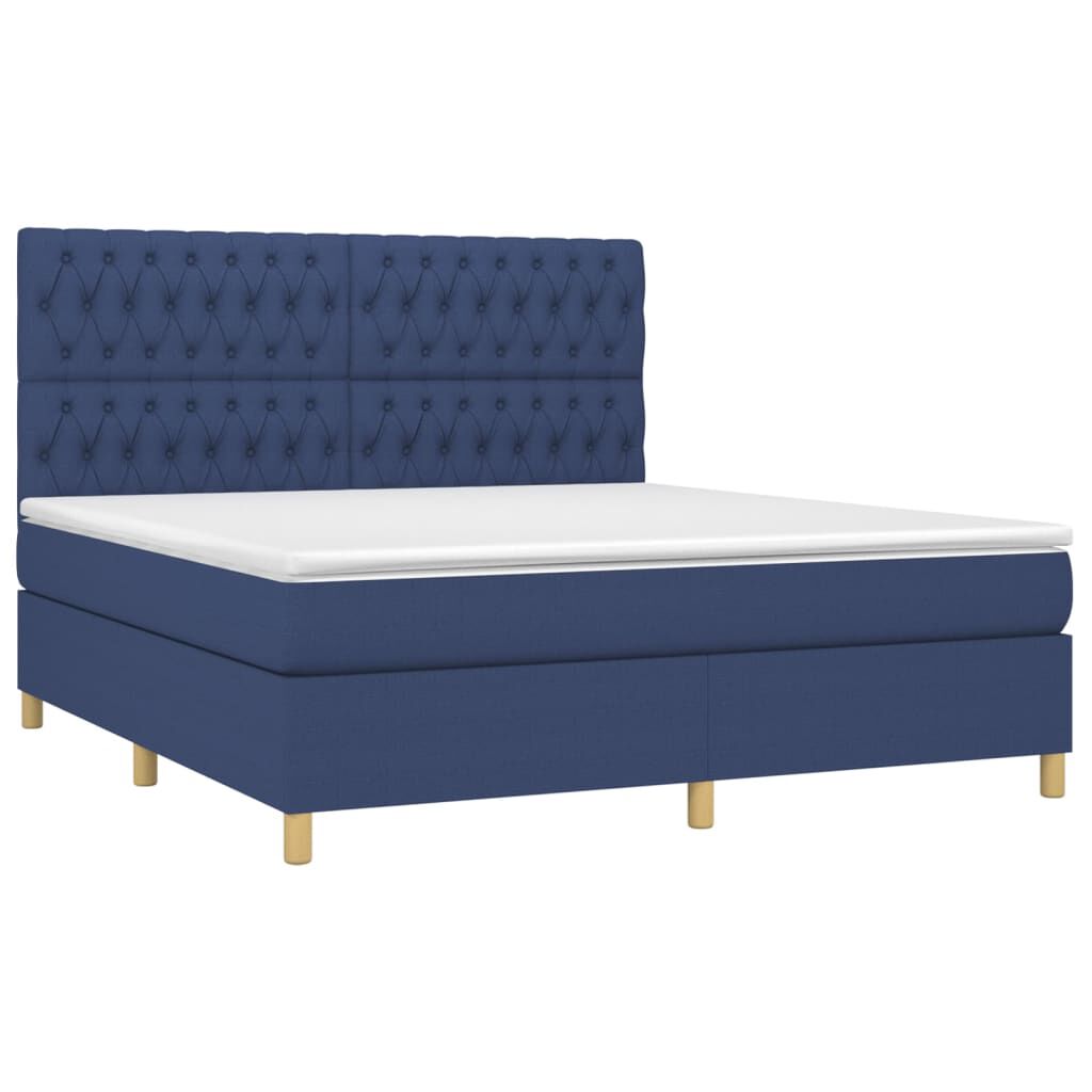 vidaXL Κρεβάτι Boxspring με Στρώμα Μπλε 180x200 εκ. Υφασμάτινο