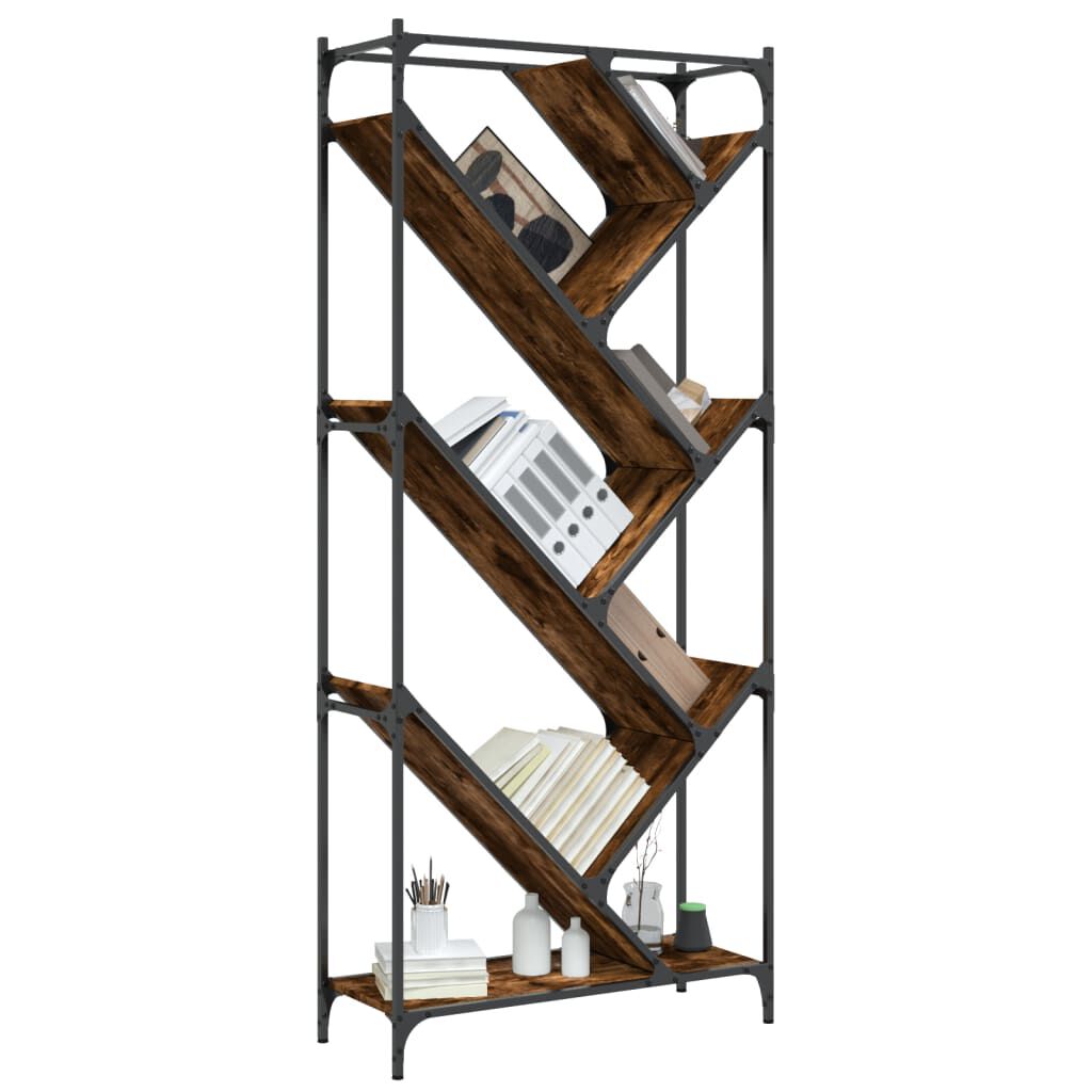 vidaXL Βιβλιοθήκη Καπνιστή Δρυς 79x30x180 εκ. Επεξεργ. Ξύλο & Μέταλλο