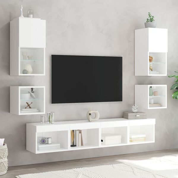 vidaXL Κομοδίνο Επιτοίχιο με Φώτα LED Λευκό