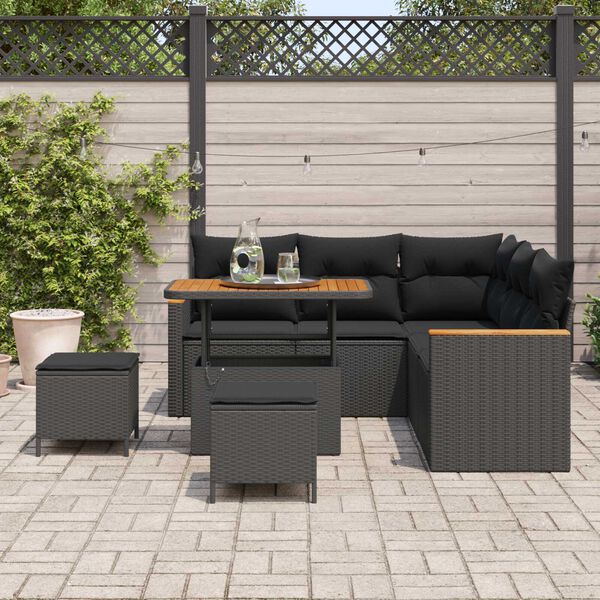 vidaXL Σετ Καναπέ Κήπου με μαξιλάρι 8 pcs Μαύρο Πολυ ράταν