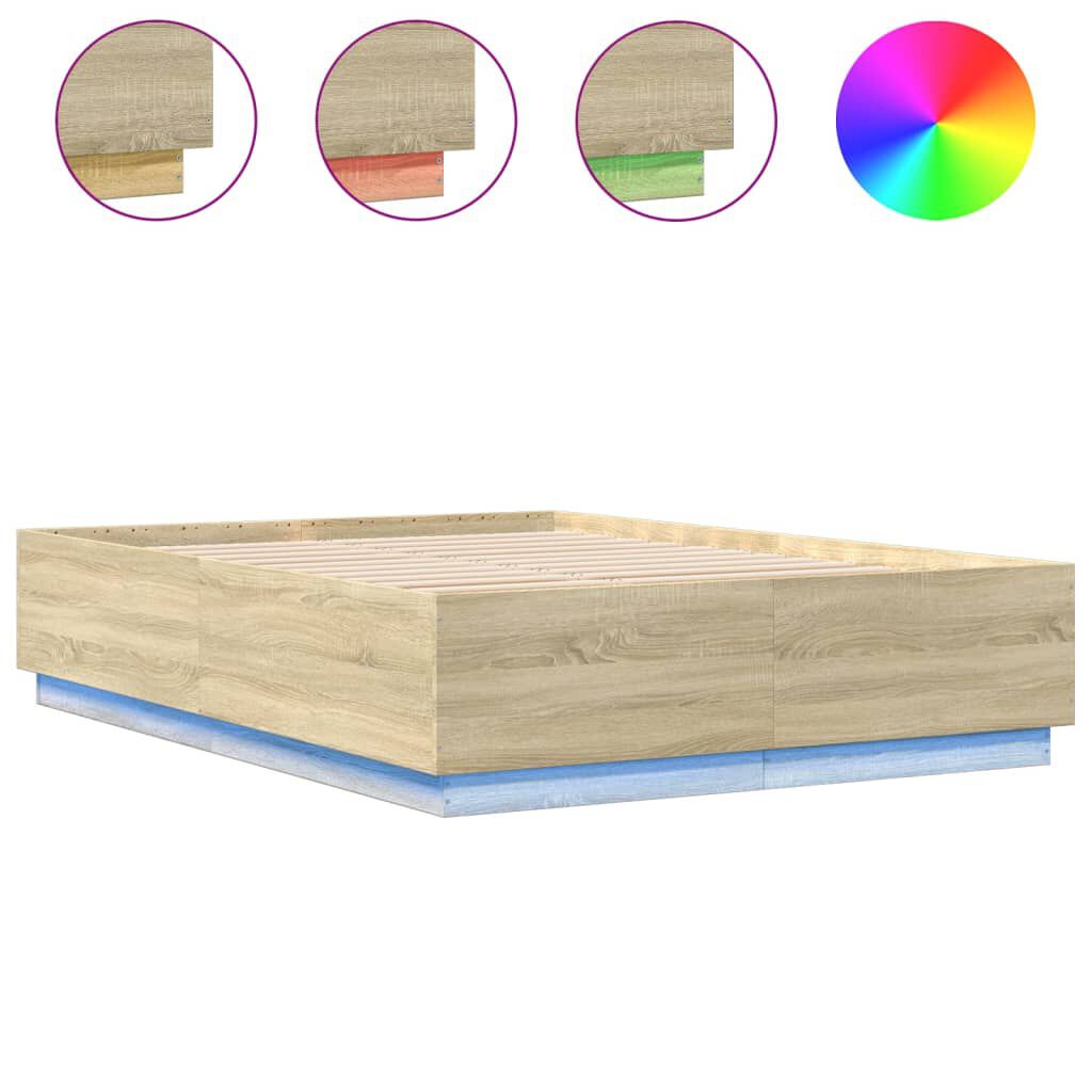 vidaXL Πλαίσιο Κρεβατιού με Φώτα LED Sonoma Δρυς 140x200εκ. Επεξ. Ξύλο