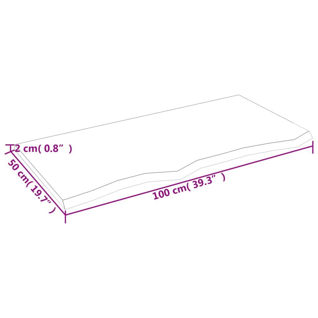 vidaXL Επιφάνεια Τραπεζιού Αν. Καφέ 100x50x2 εκ Επεξ. Μασίφ Ξύλο Δρυός