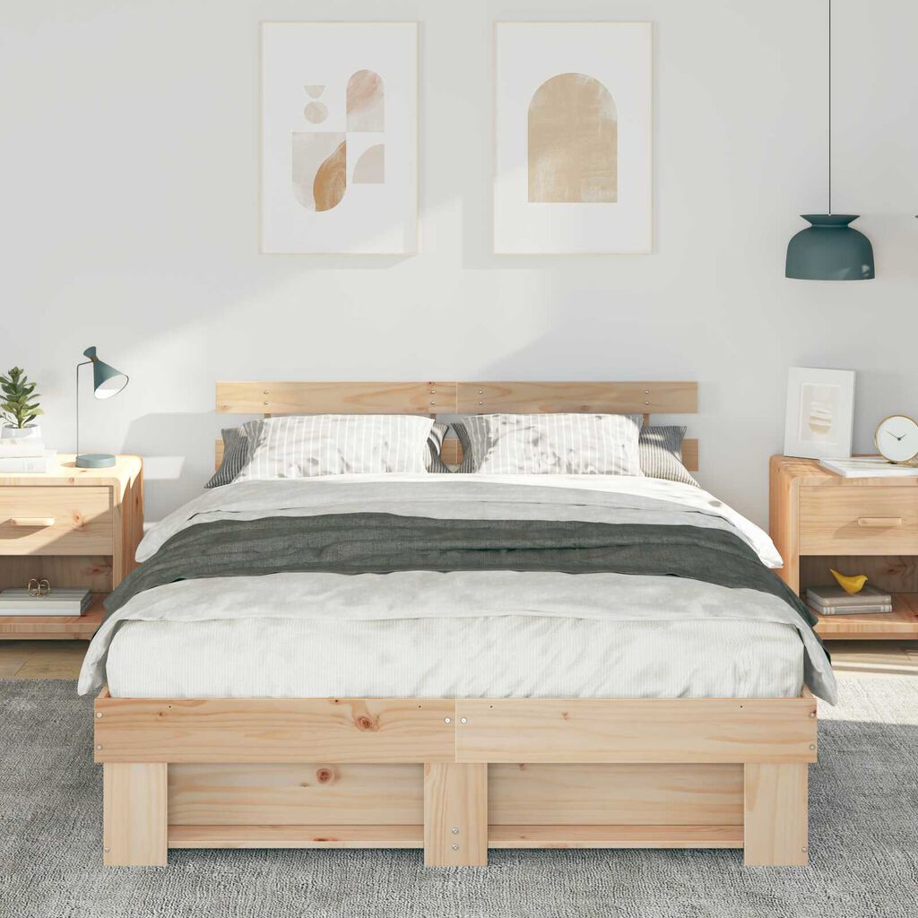 vidaXL Σκελετός Κρεβατιού Καφέ 140 x 200 cm Συμπαγές ξύλο πεύκου