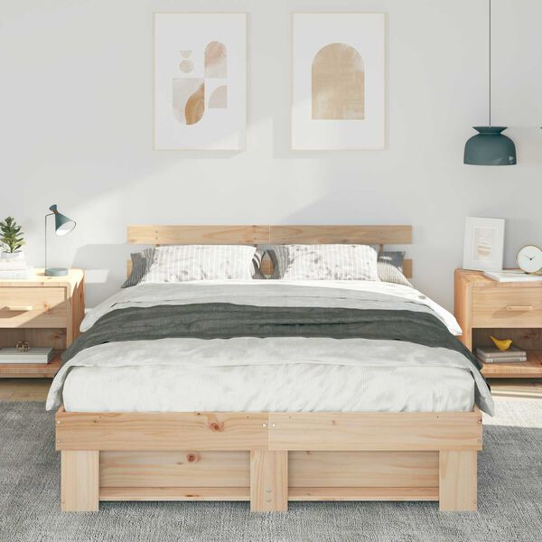 vidaXL Σκελετός Κρεβατιού Καφέ 140 x 200 cm Συμπαγές ξύλο πεύκου