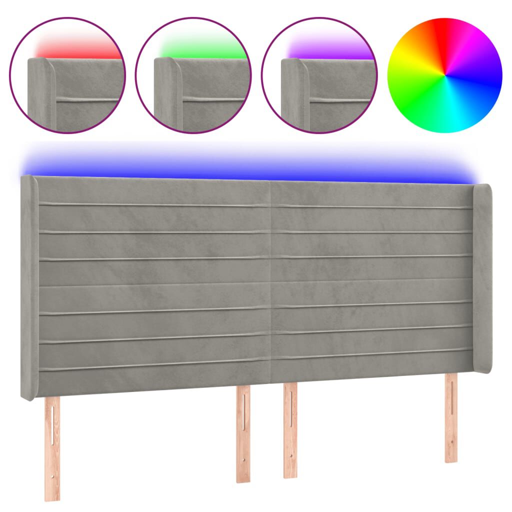 vidaXL Κεφαλάρι Κρεβατιού LED Ανοιχτό Γκρι 163x16x118/128εκ. Βελούδινο