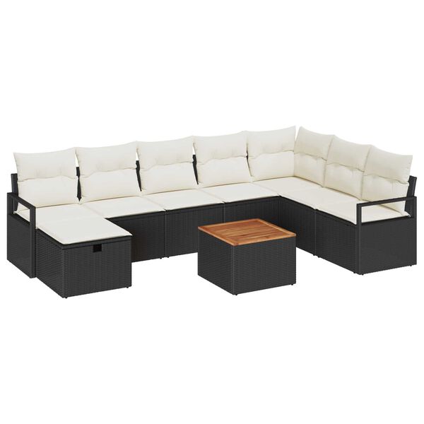 vidaXL Σετ Καναπέ Κήπου με μαξιλάρι 9 pcs Μαύρο Πολυ ράταν