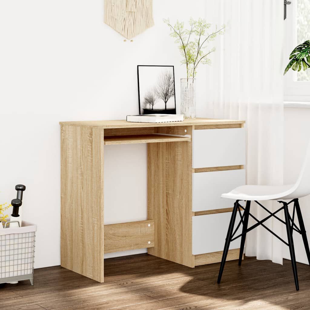 vidaXL Γραφείο Λευκό / Sonoma Δρυς 90 x 45 x 76 εκ. από Μοριοσανίδα