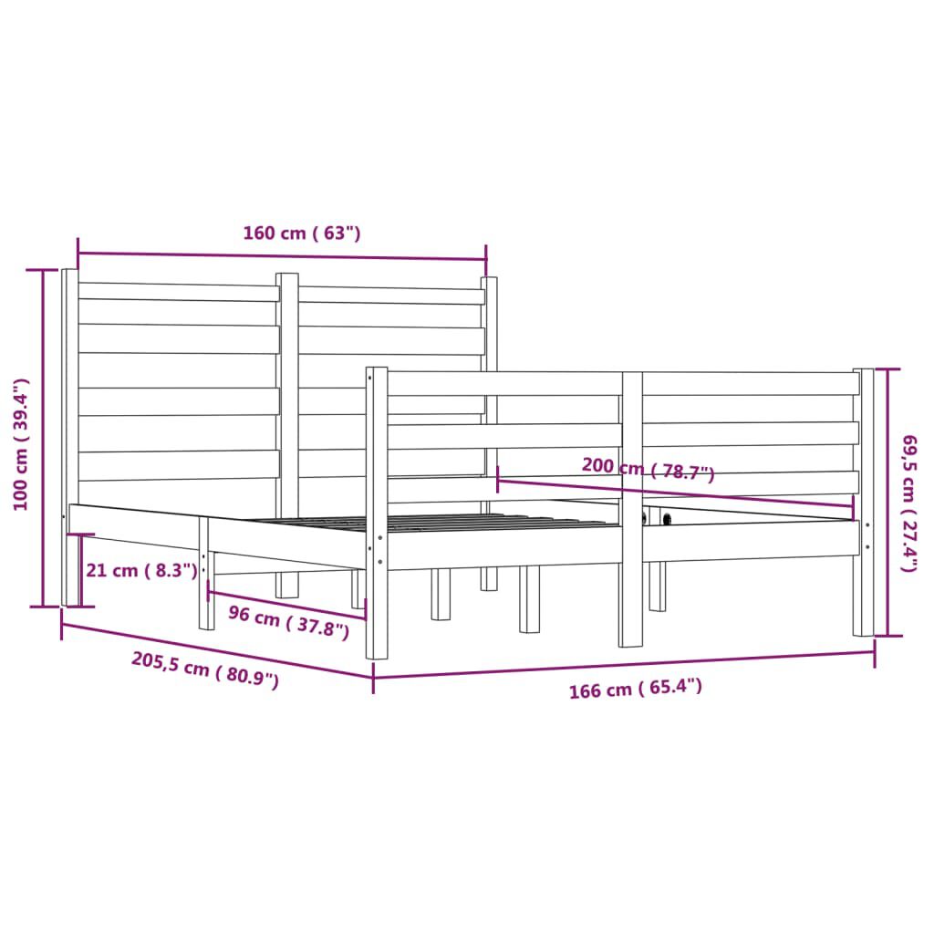 vidaXL Πλαίσιο Κρεβατιού Λευκό 160 x 200 εκ. από Μασίφ Ξύλο Πεύκου