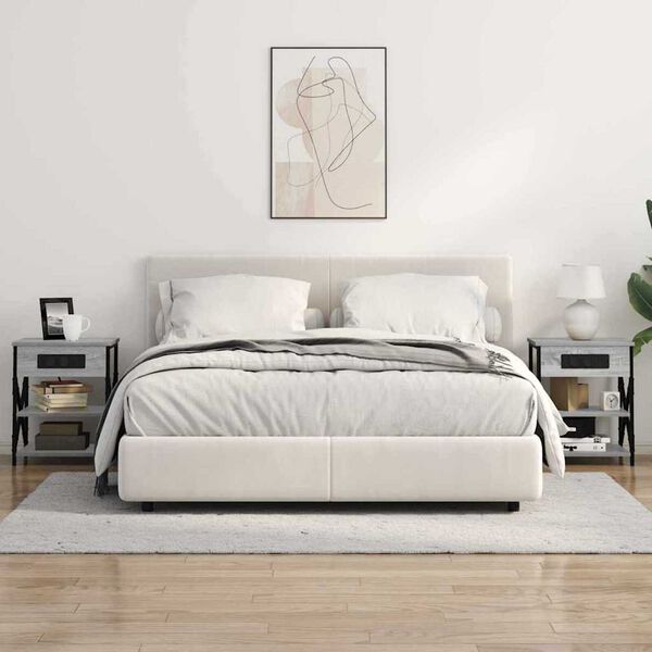 vidaXL Κομοδίνο με Σταθμό Φόρτισης με ράφι 2 pcs Γκρι sonoma