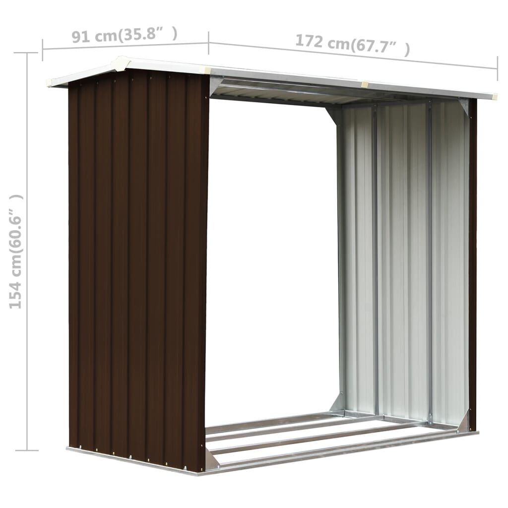 vidaXL Υπόστεγο Αποθήκευσης Ξύλων Καφέ 172x91x154 εκ. Γαλβ. Ατσάλι