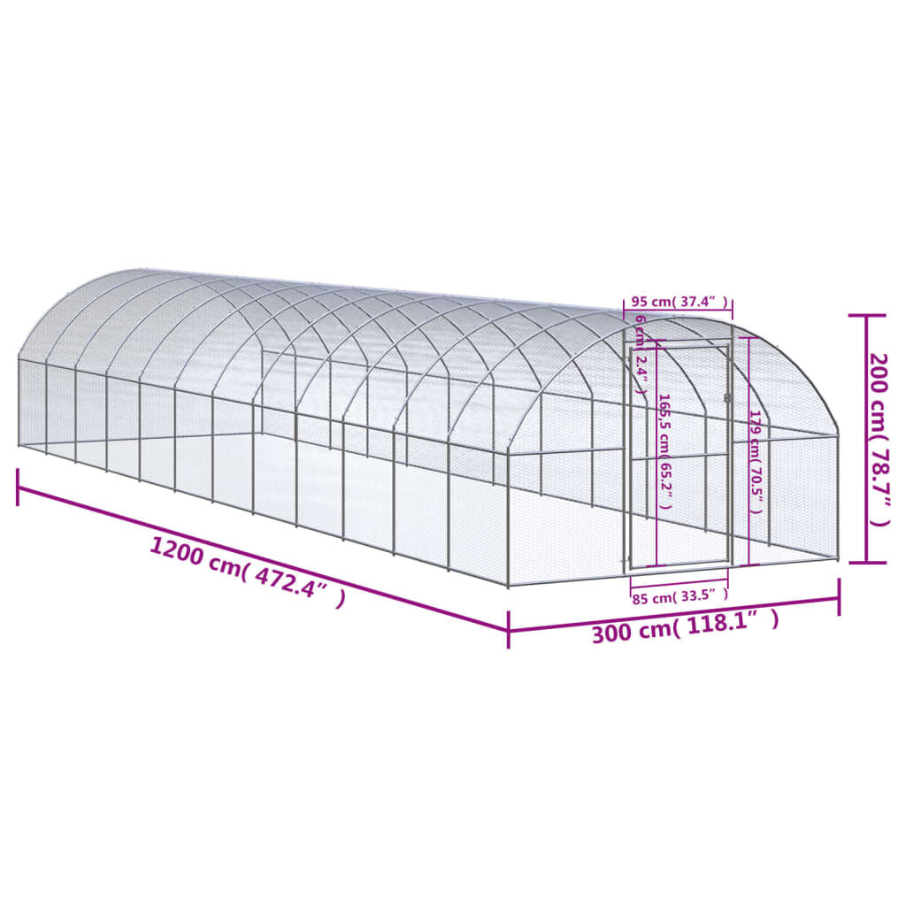 vidaXL Κοτέτσι Εξωτερικού Χώρου 3 x 12 x 2 μ. από Γαλβανισμένο Χάλυβα
