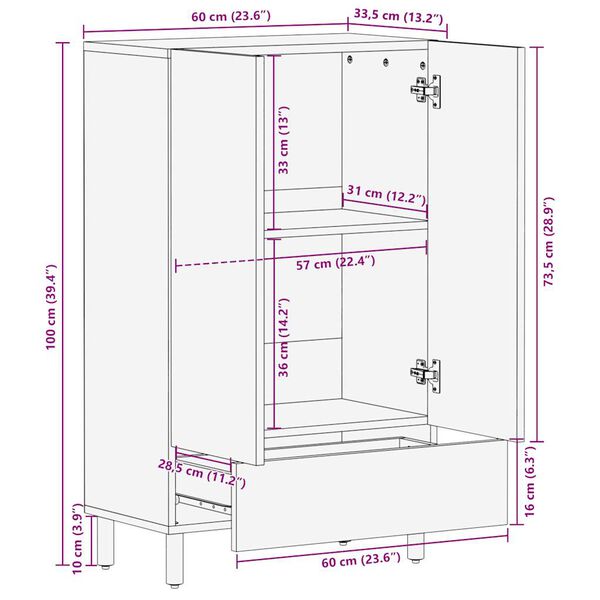 vidaXL Ψηλός Μπουφές 60x33,5x110 εκ. από Ακατέργαστο Ξύλο Μάνγκο
