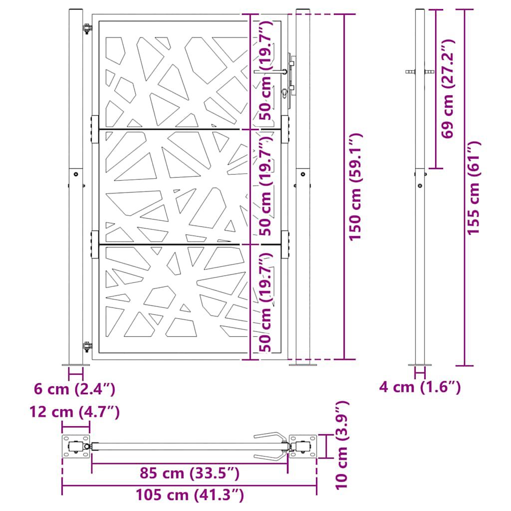 vidaXL Garden Gate Μαύρη 105x155 cm Σχέδιο Ατσάλινο Φωτιστικό