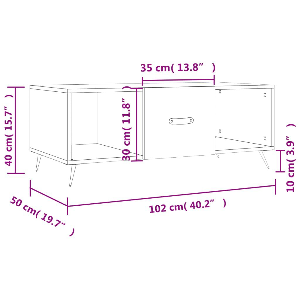 vidaXL Τραπεζάκι Σαλονιού Γυαλ. Λευκό 102x50x40 εκ. Επεξεργ. Ξύλο