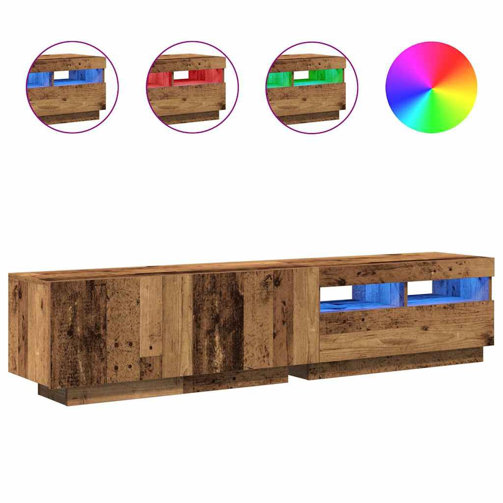 vidaXL Έπιπλο Τηλεόρασης LED Όψη Παλαιού Ξύλου 180x35x40 εκ.Επεξ. Ξύλο