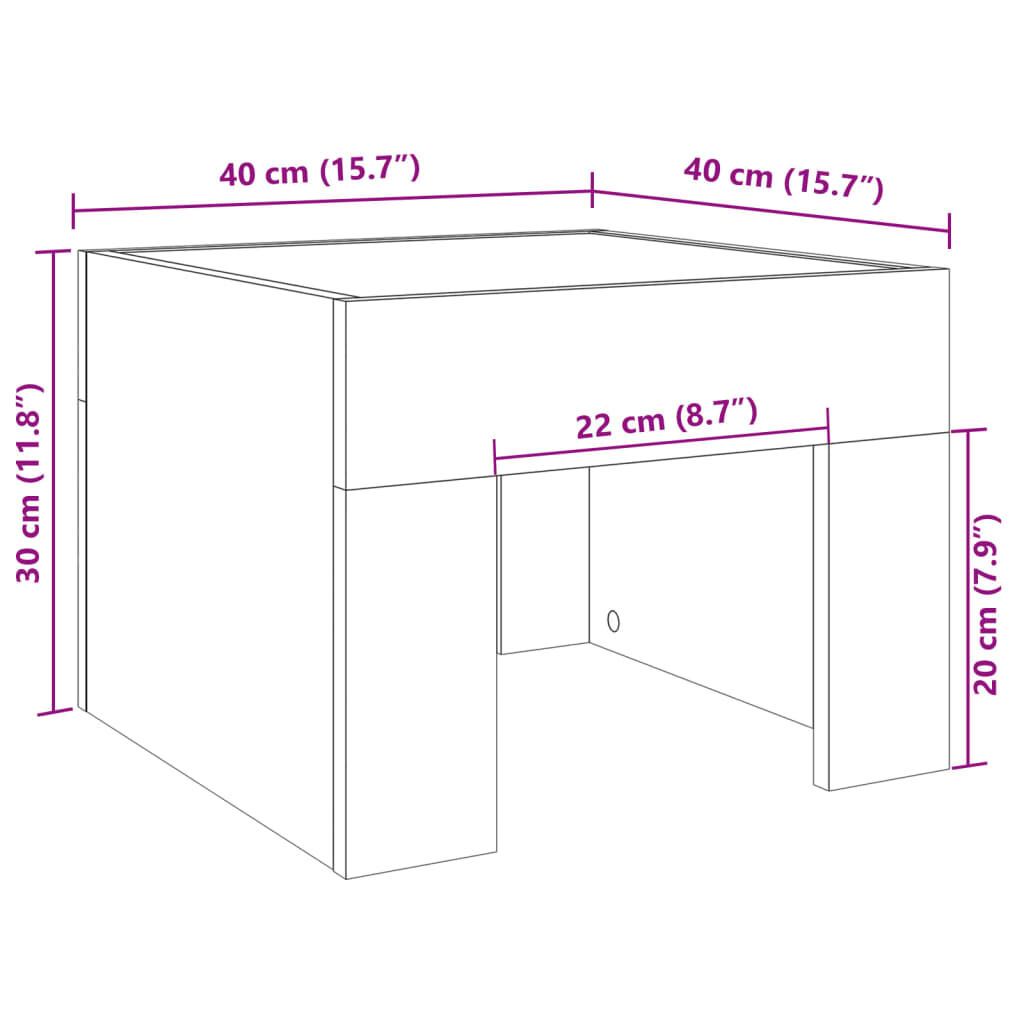 vidaXL Τραπεζάκι Σαλονιού Άπειρο Φως LED Καφέ Δρυς 40x40x30 εκ.